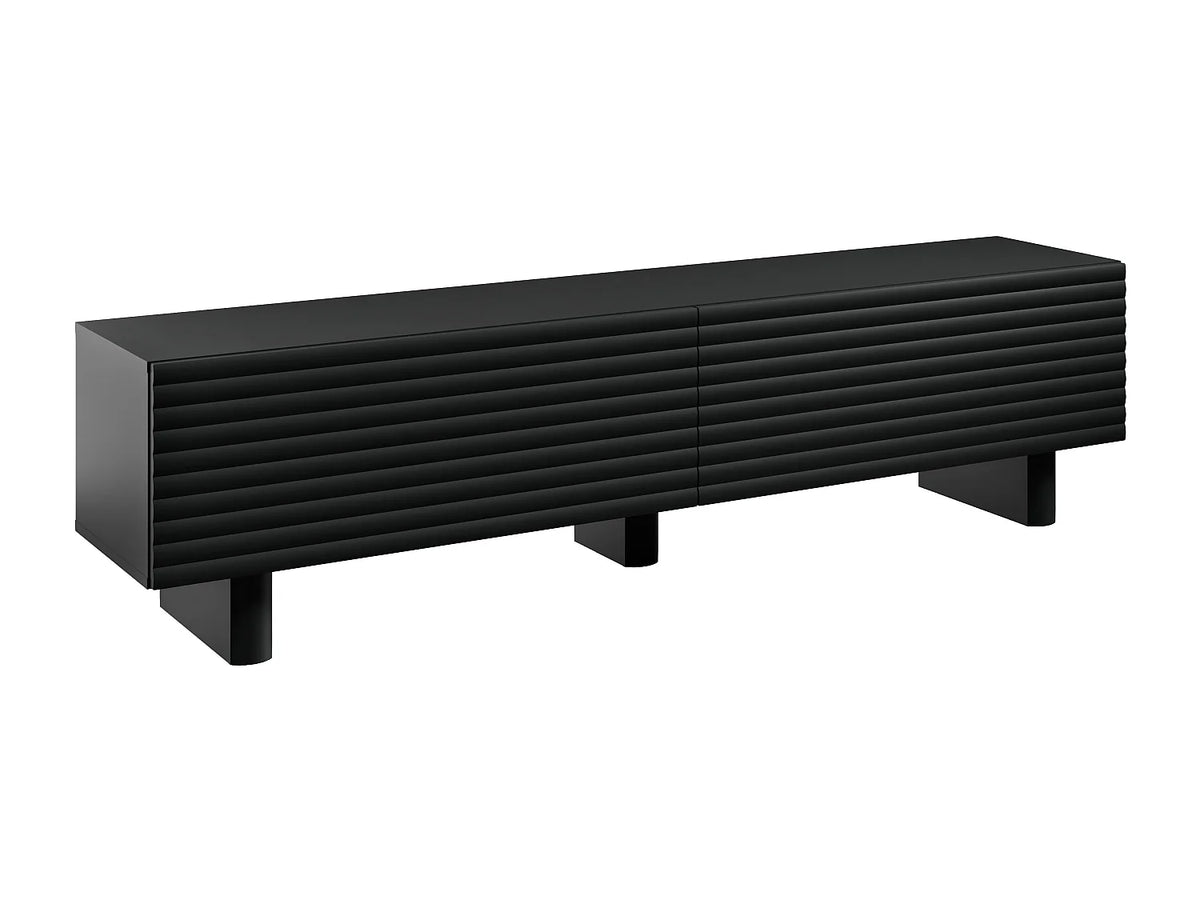 Meuble TV Japandi 2 portes façade rainurée en MDF noir 180 x 46,1 cm - Ludima
