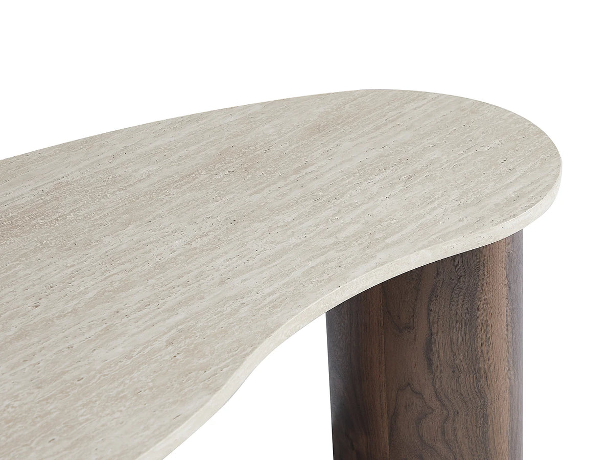 Table basse Japandi organique en MDF effet travertin beige et naturel foncé 120 x 60 cm - Alozya