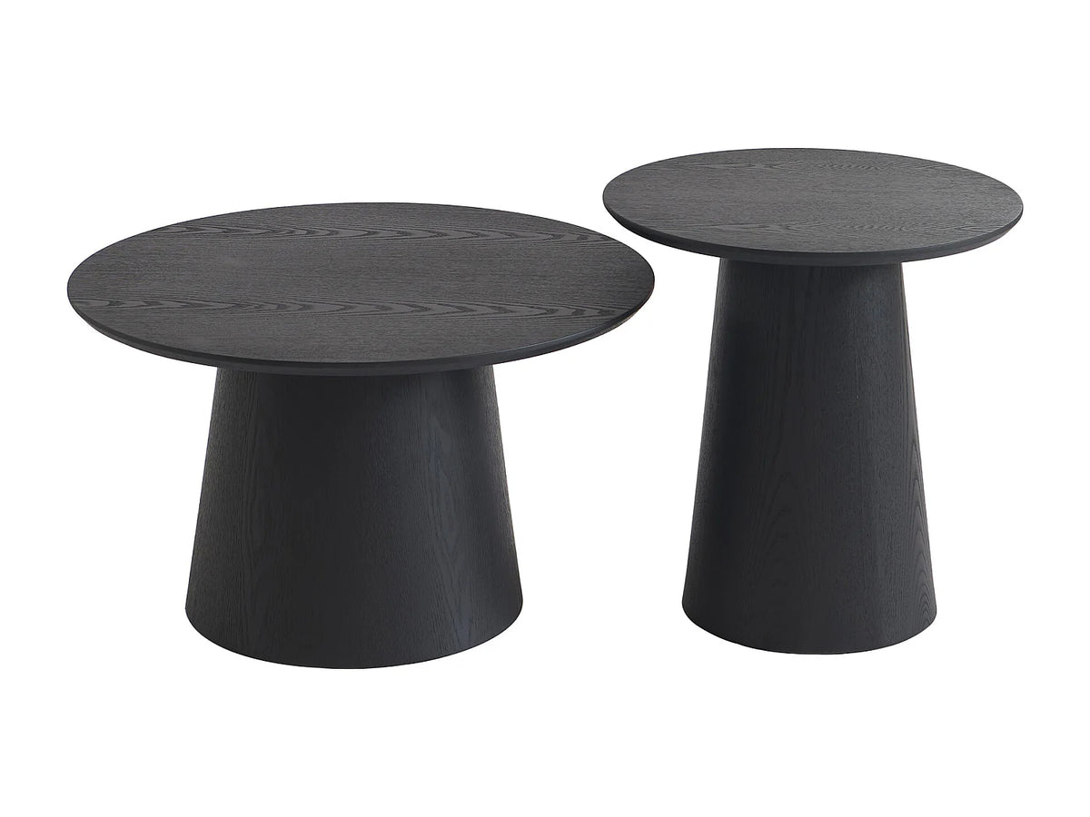 Tables basses gigognes Japandi rondes en placage chêne noir Ø 70 cm - Piari