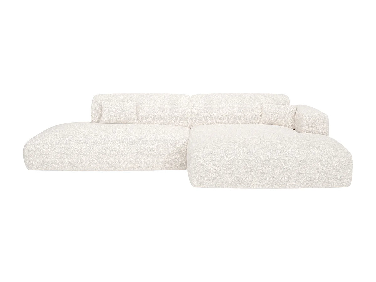 Canapé d'angle Japandi droit ouvert 5 places en bouclette blanche 300 cm - Pogni