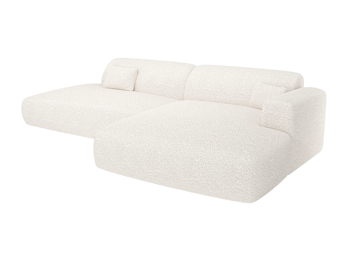 Canapé d'angle Japandi droit ouvert 5 places en bouclette blanche 300 cm - Pogni