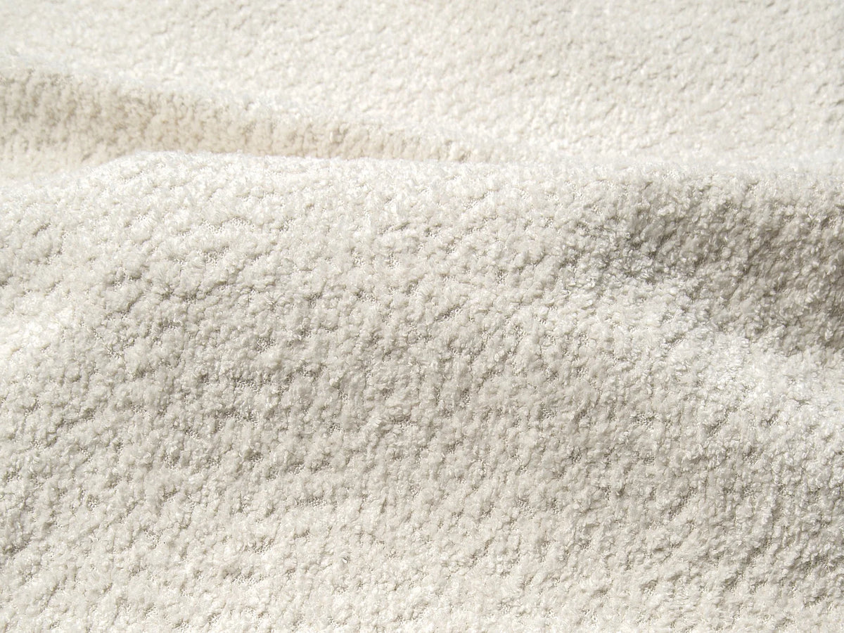 Canapé d'angle Japandi droit ouvert 5 places en bouclette blanche 300 cm - Pogni