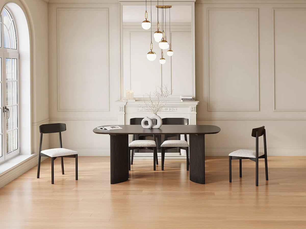 Table à manger Japandi 8 personnes en bois de manguier noir 200 x 100 cm - Tamenia