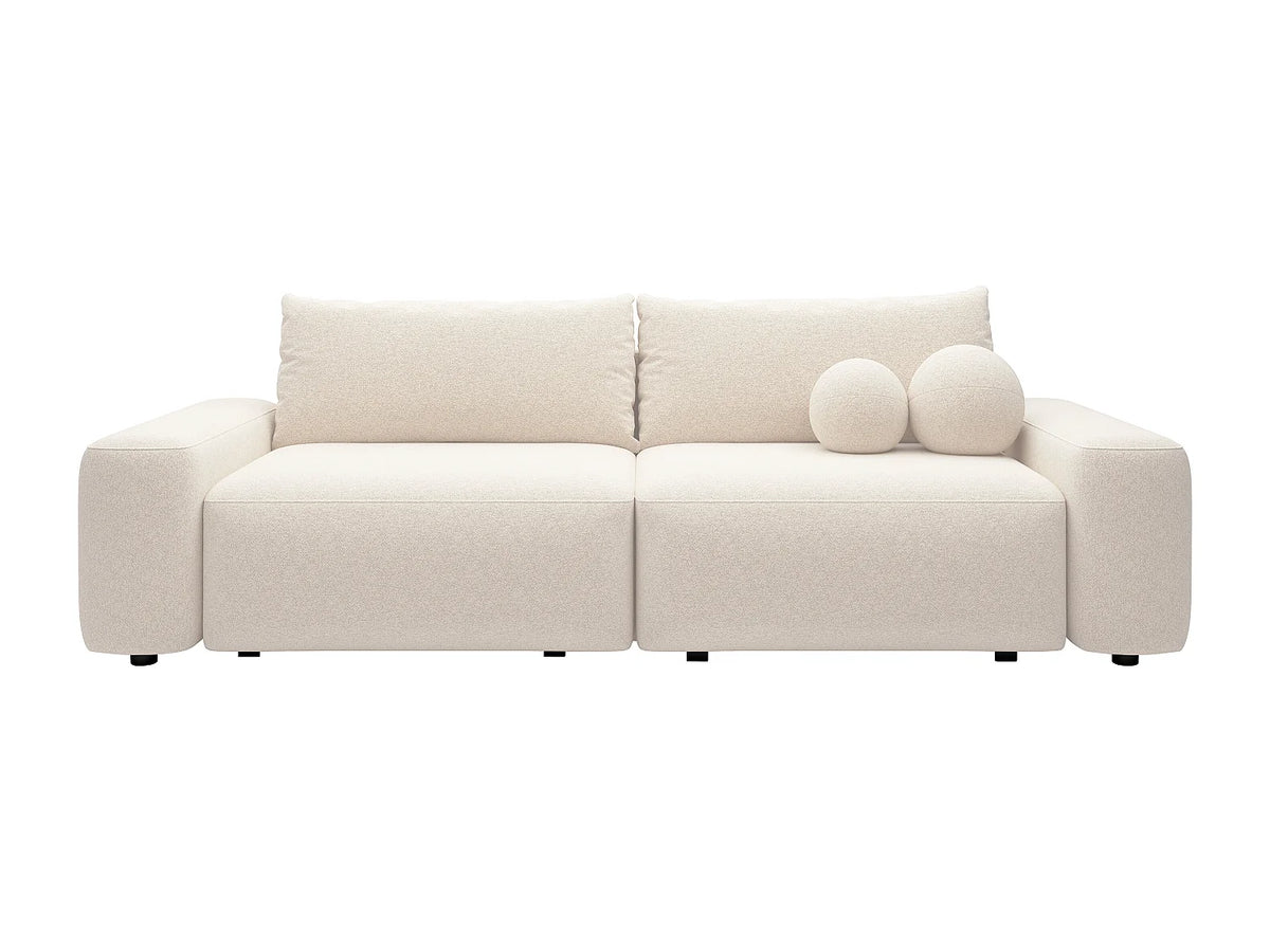 Canapé Japandi 4 places convertible avec coffre en tissu chiné crème 257 cm - Daviso