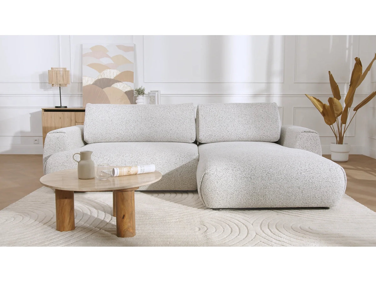 Canapé d'angle Japandi gauche convertible avec coffre en tissu chiné beige 270 cm - Monelia