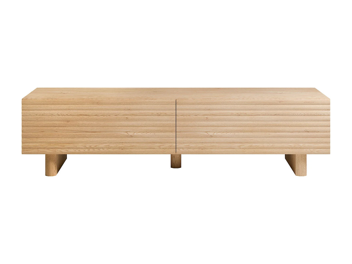 Meuble TV Japandi 2 portes façade rainurée en MDF naturel 180 x 46,1 cm - Ludima