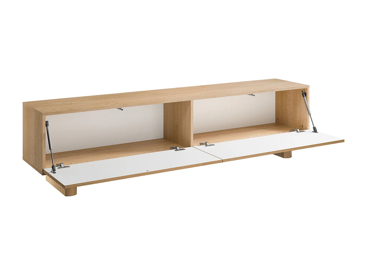 Meuble TV Japandi 2 portes façade rainurée en MDF naturel 180 x 46,1 cm - Ludima