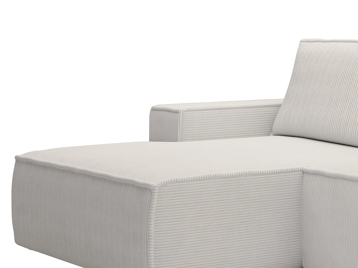 Petit canapé d'angle Japandi gauche convertible en velours côtelé beige 240 cm - Amelia
