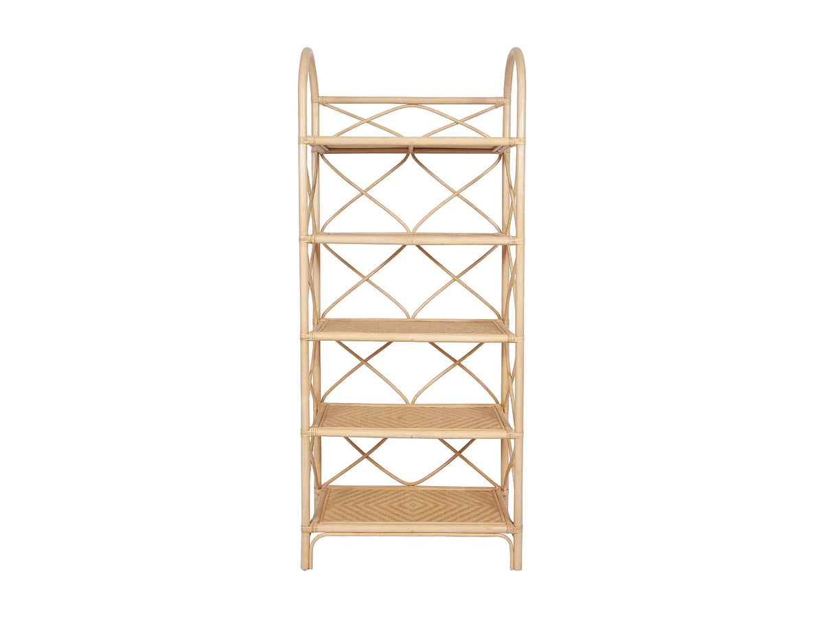 Étagère Japandi 5 tablettes en rotin et bambou naturel 74 x 180 cm - Zaryno