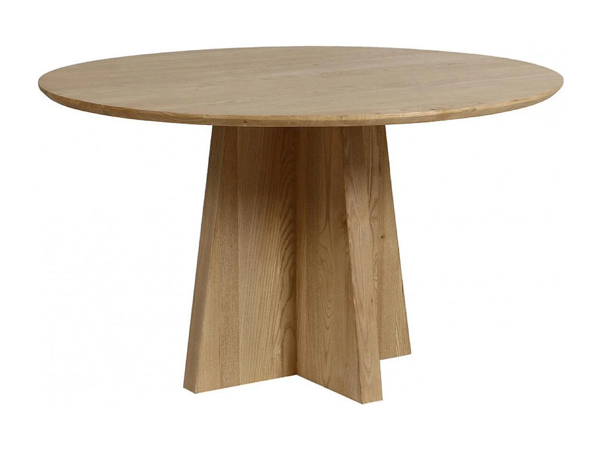 Table à manger ronde Japandi 5 personnes en bois massif beige patiné Ø 130 cm