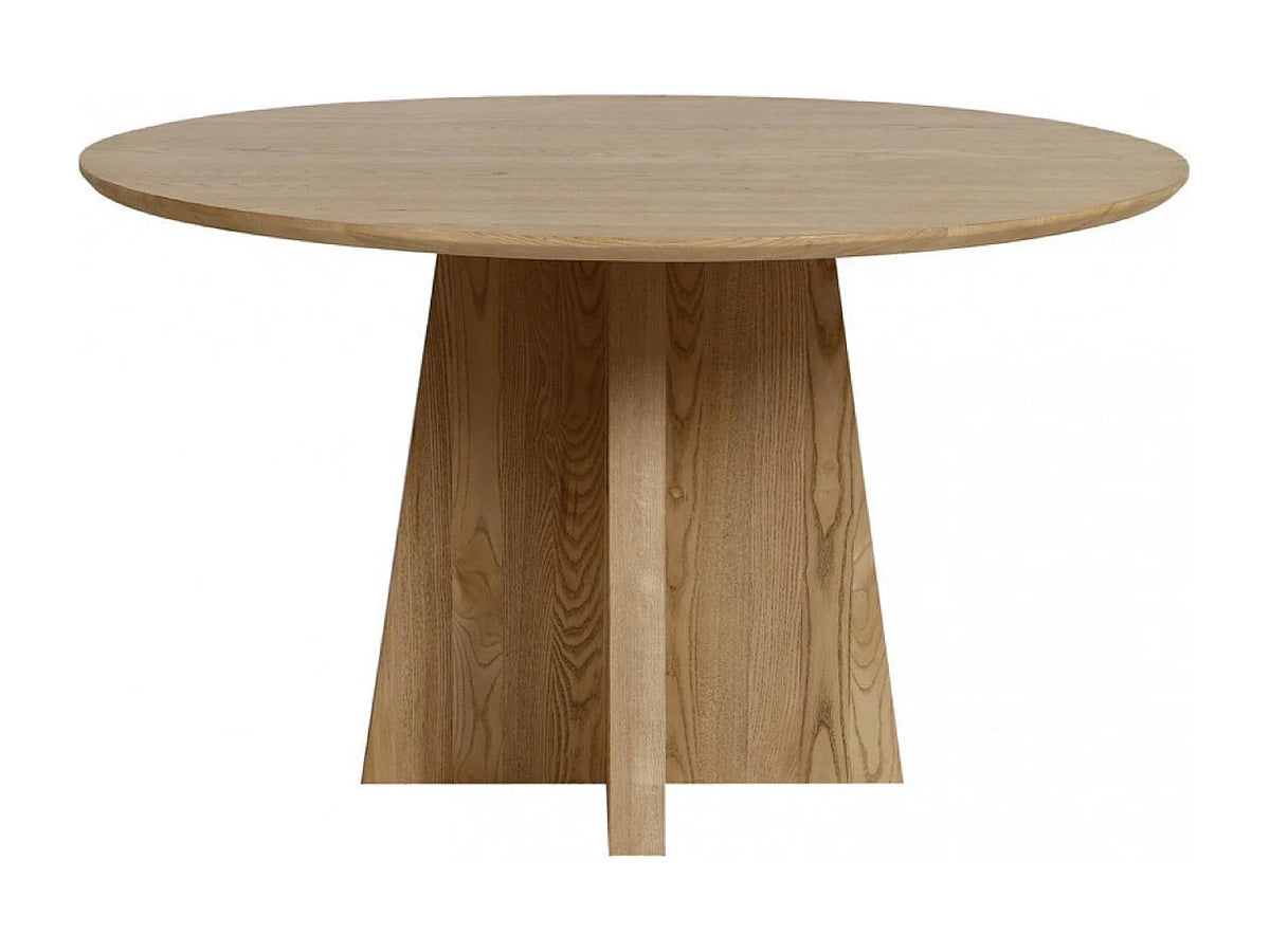 Table à manger ronde Japandi 5 personnes en bois massif beige patiné Ø 130 cm