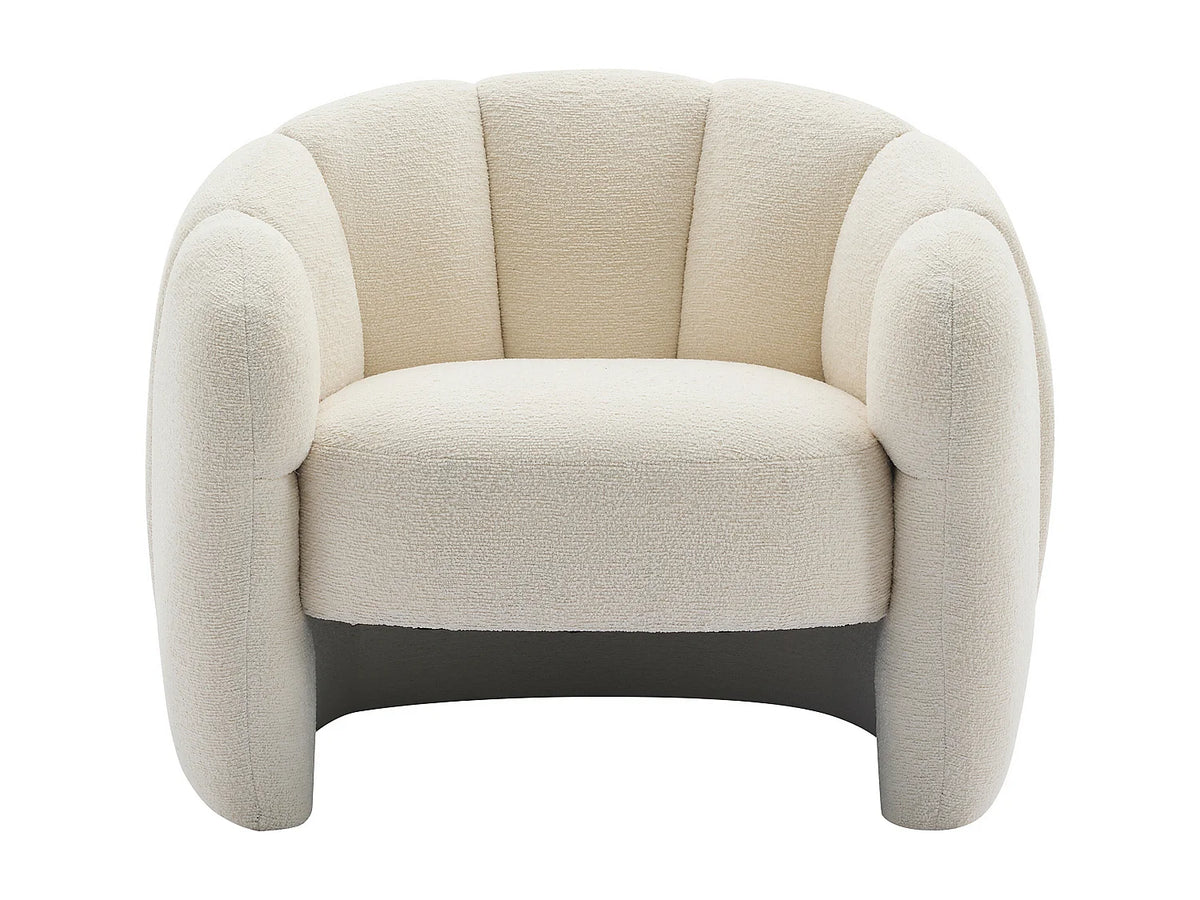 Fauteuil Japandi coquillage en tissu chenille beige - Delipo
