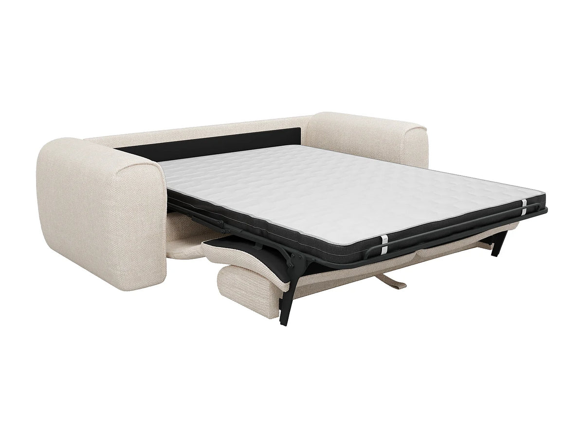 Canapé Japandi 3 places convertible express en tissu texturé beige 216 cm - Pognia