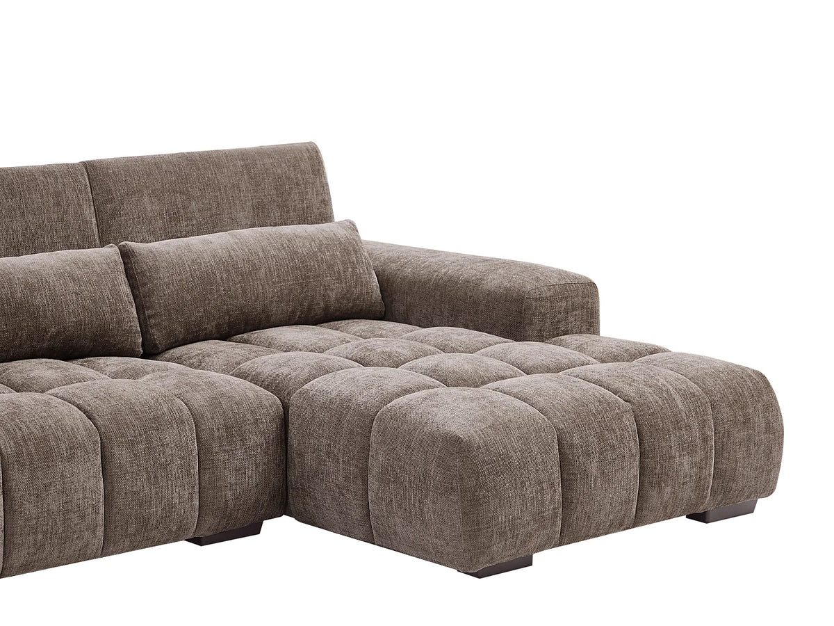 Canapé d'angle Japandi droit en tissu texturé taupe 312 cm - Loponza