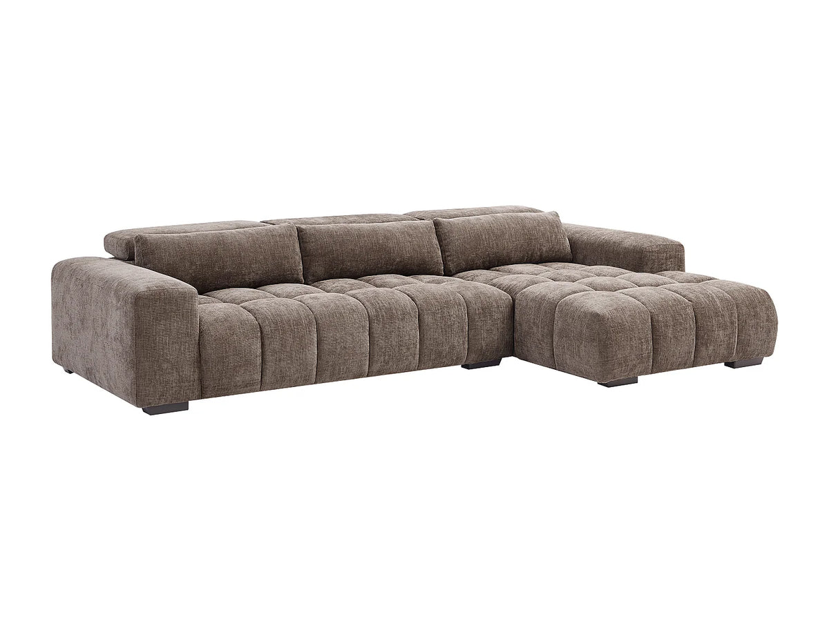 Canapé d'angle Japandi droit en tissu texturé taupe 312 cm - Loponza