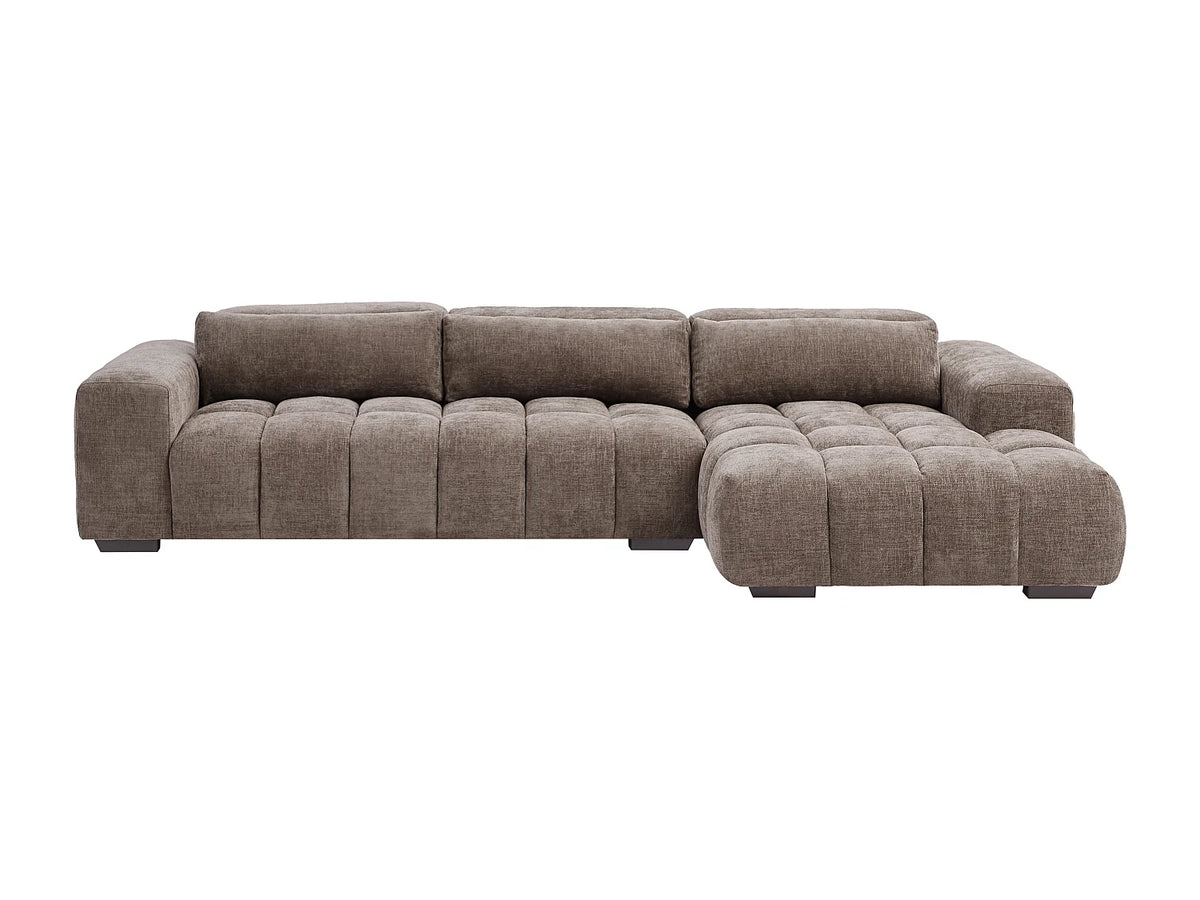 Canapé d'angle Japandi droit en tissu texturé taupe 312 cm - Loponza