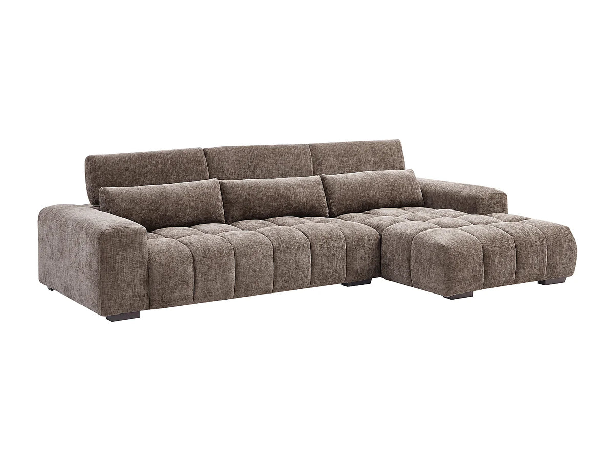 Canapé d'angle Japandi droit en tissu texturé taupe 312 cm - Loponza