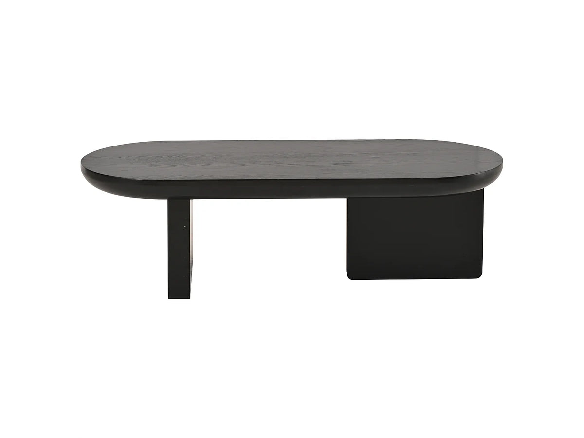 Table basse Japandi ovale en MDF laqué noir 119,7 x 49,8 cm