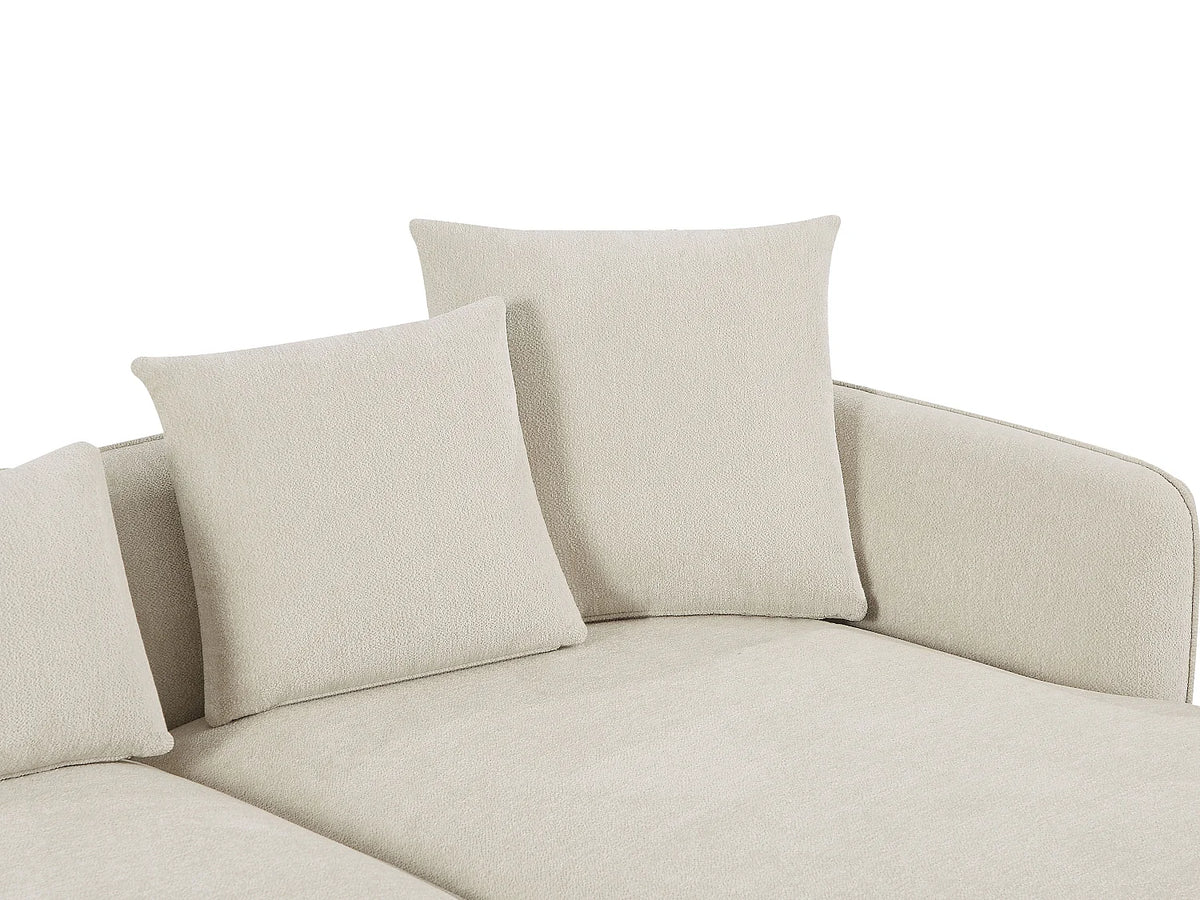 Canapé d'angle Japandi droit 5 places en tissu chenille beige 296 cm - Dokalo