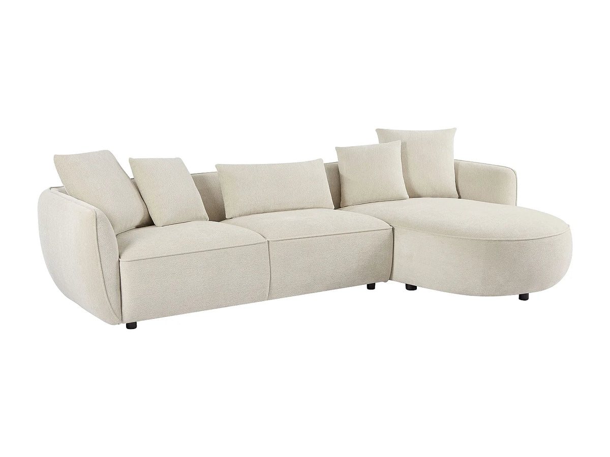 Canapé d'angle Japandi droit 5 places en tissu chenille beige 296 cm - Dokalo