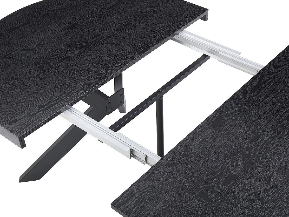 Table à manger Japandi extensible 6 à 12 personnes en MDF et acier noir 150 x 120 cm - Komoni