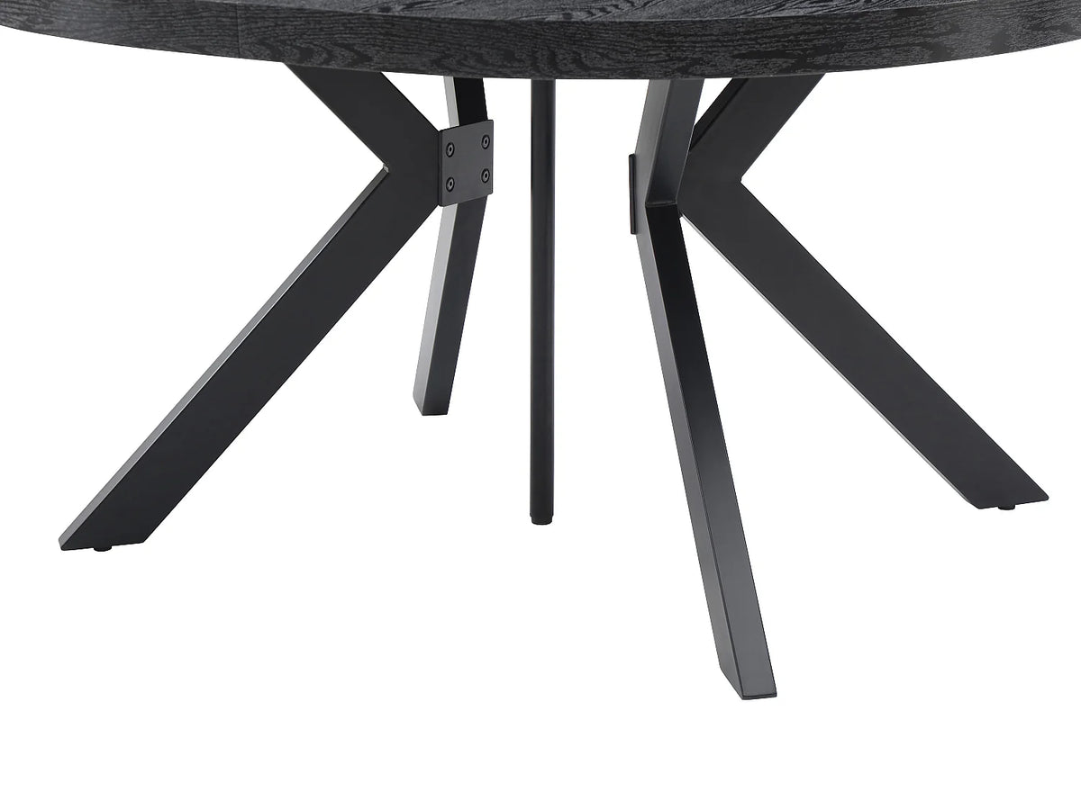 Table à manger Japandi extensible 6 à 12 personnes en MDF et acier noir 150 x 120 cm - Komoni
