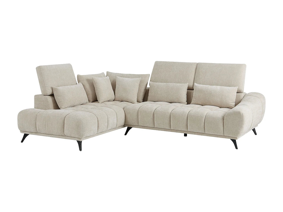 Canapé d'angle Japandi gauche à dossier relevable en velours texturé beige 285 cm - Maviro