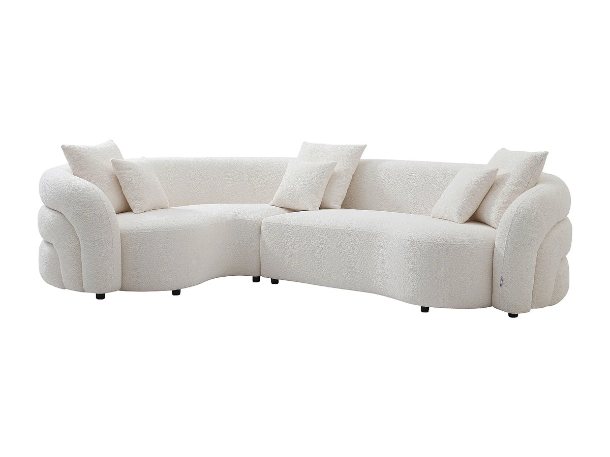 Canapé d'angle Japandi gauche 5 places en bouclette blanche 290 cm - Lapiota