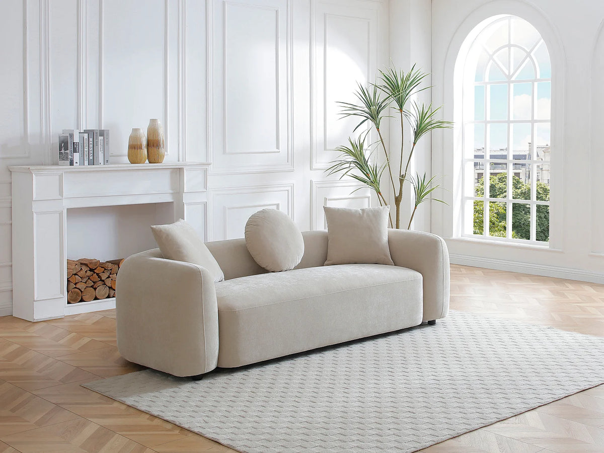 Canapé Japandi 3 places en tissu beige 229 cm - Oxila