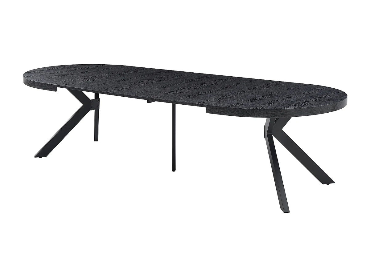 Table à manger Japandi extensible 6 à 12 personnes en MDF et acier noir 150 x 120 cm - Komoni