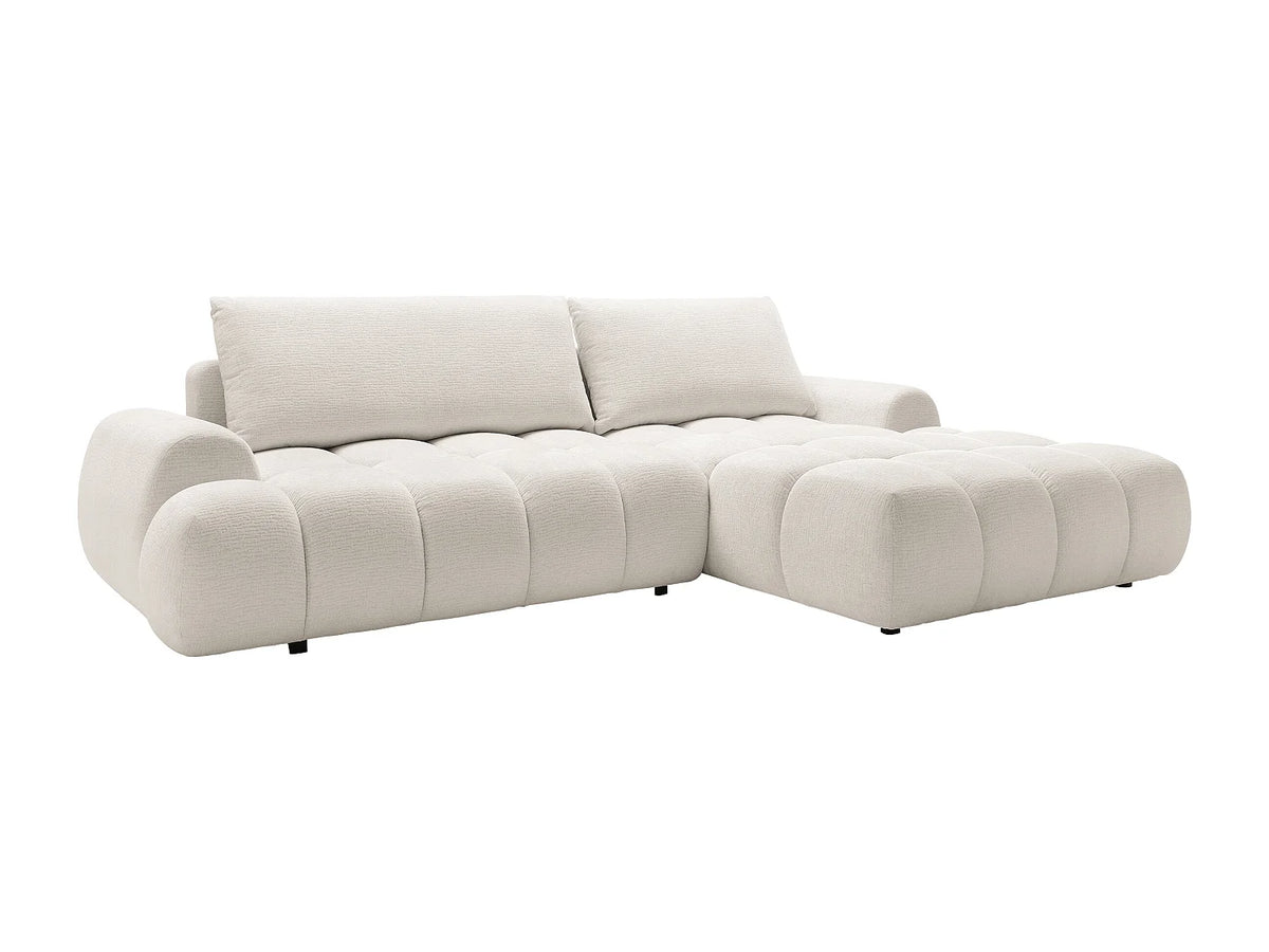 Canapé d'angle Japandi droit convertible avec coffre en tissu chenille beige 280 cm - Farneta