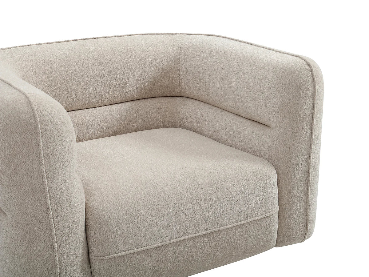 Fauteuil Japandi lounge arrondi en tissu chenille beige - Taliena