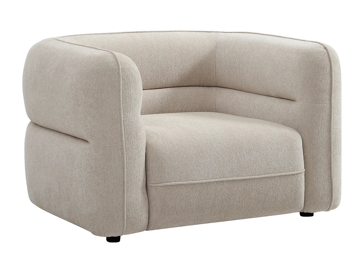 Fauteuil Japandi lounge arrondi en tissu chenille beige - Taliena