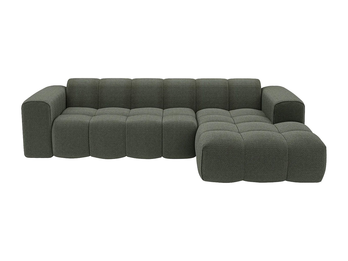 Canapé d'angle Japandi droit 4 places en tissu chenille vert 284 cm - Caleso