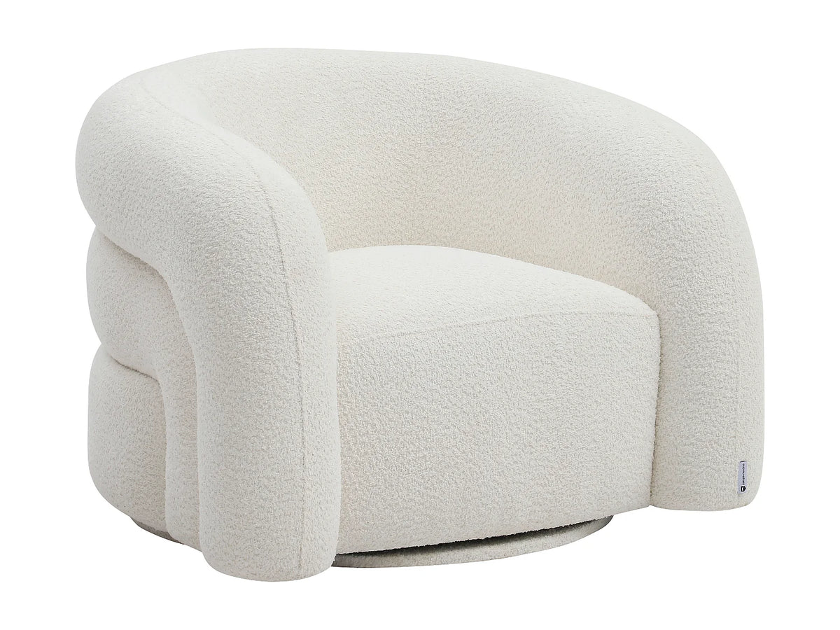 Fauteuil Japandi pivotant en bouclette blanche - Lapiota