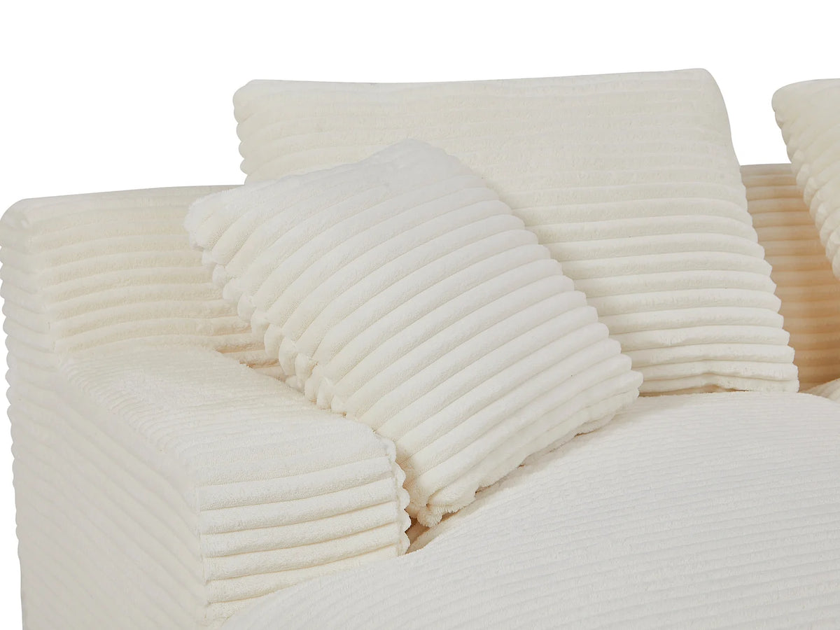 Canapé Japandi 3 places à assise profonde en velours côtelé grosses côtes beige 200 cm - Donilia