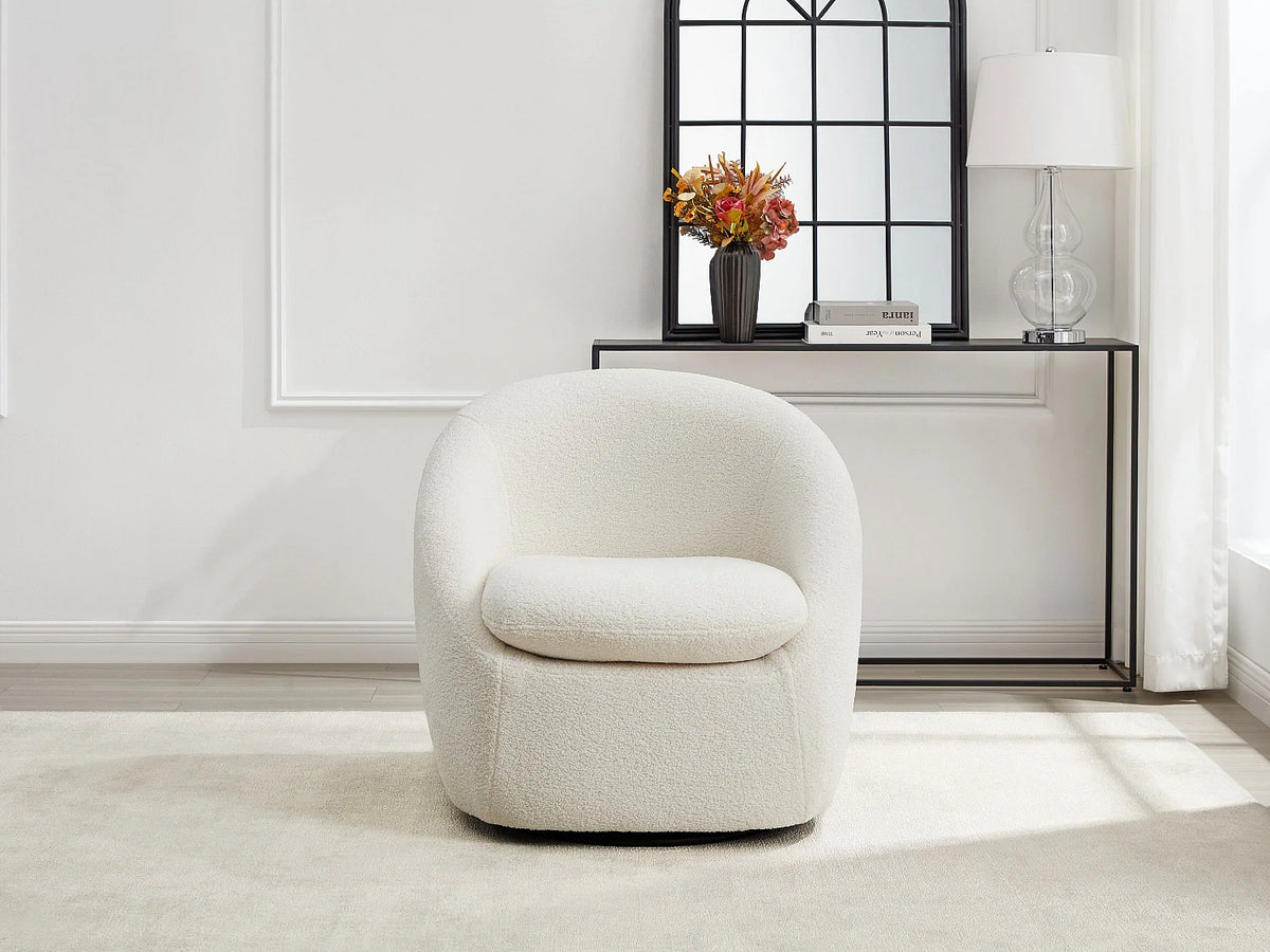 Fauteuil Japandi pivotant en tissu bouclette blanc - Netalio