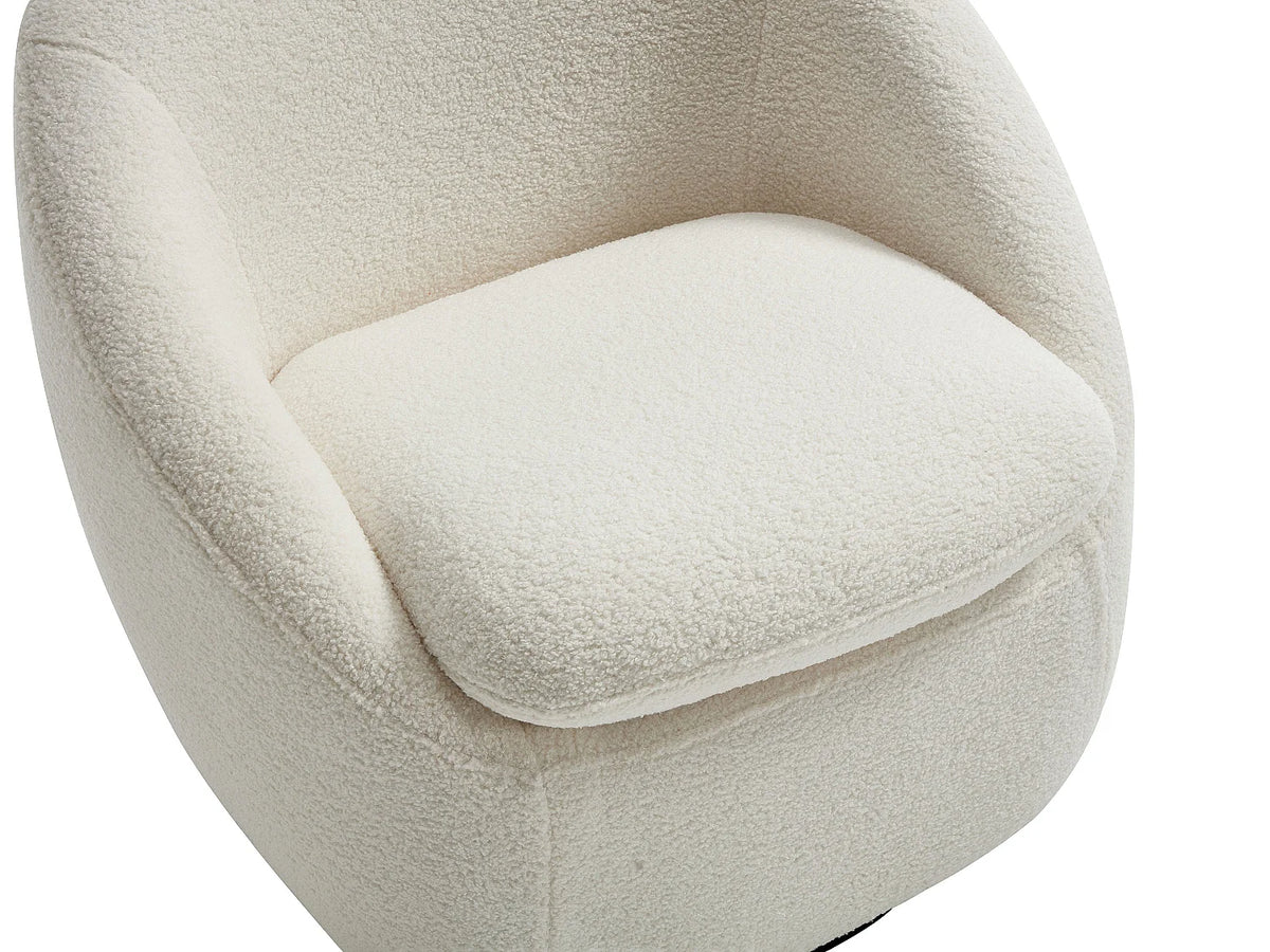 Fauteuil Japandi pivotant en tissu bouclette blanc - Netalio