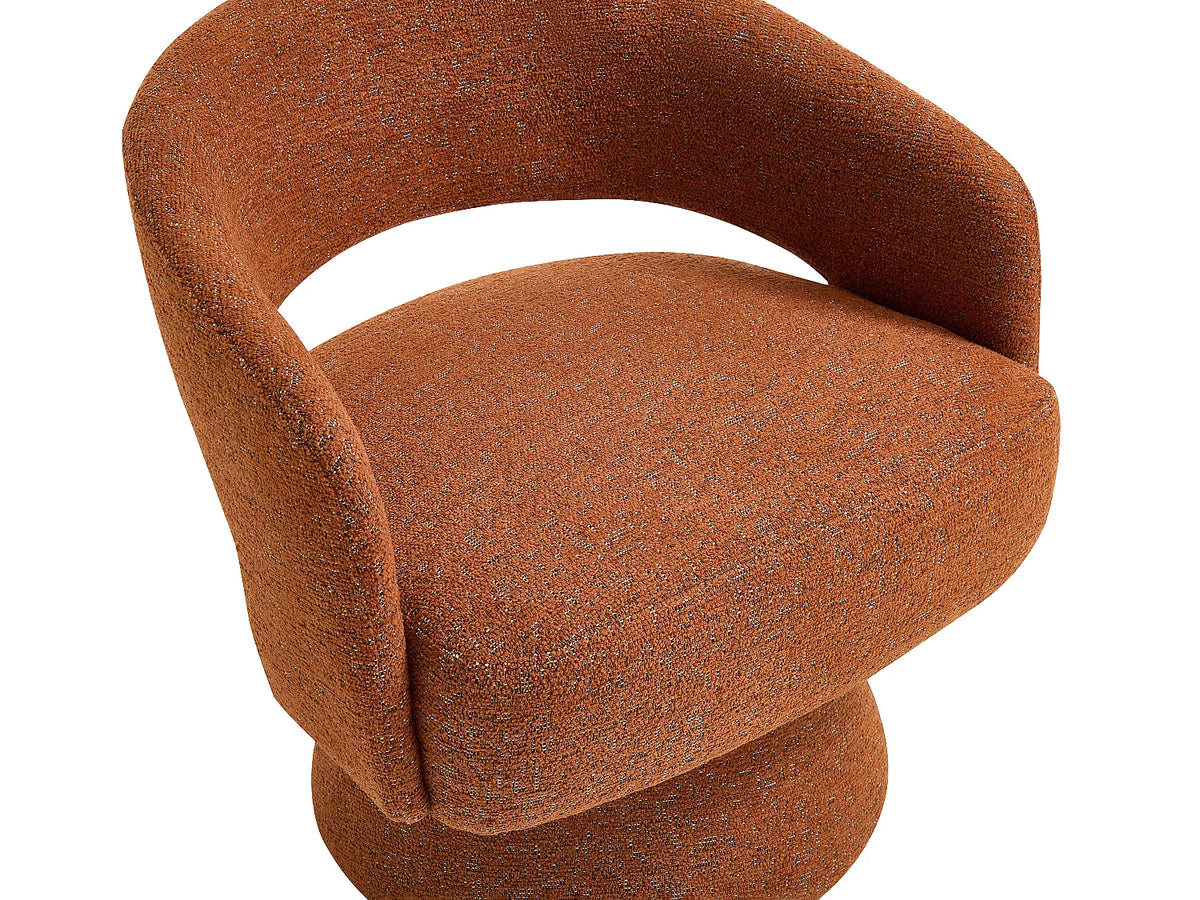 Fauteuil Japandi pivotant en tissu chenille terracotta - Fedote