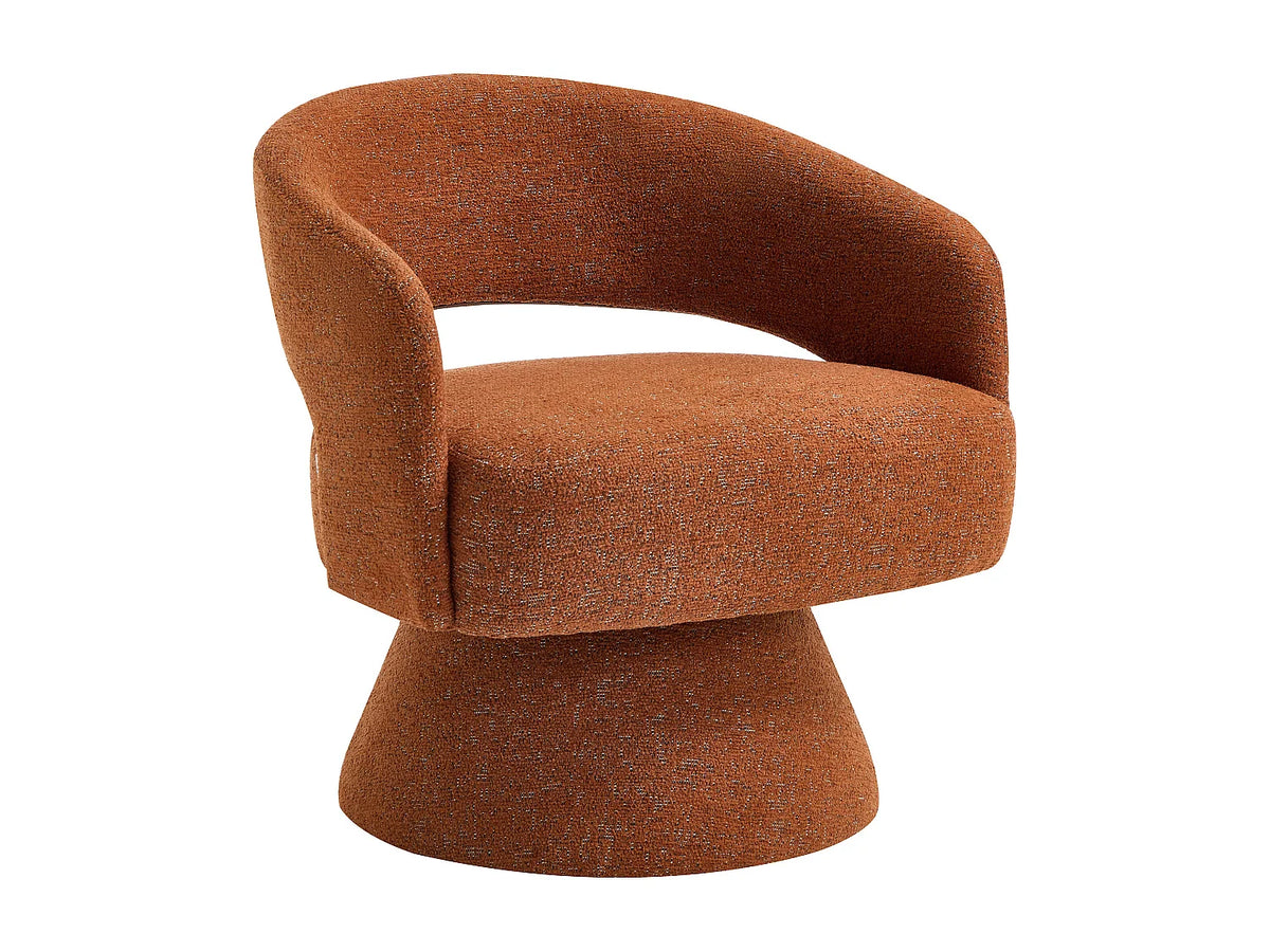 Fauteuil Japandi pivotant en tissu chenille terracotta - Fedote