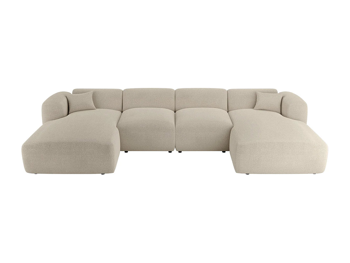 Grand canapé d'angle Japandi panoramique 7 places en tissu chiné beige 356 cm - Pogni