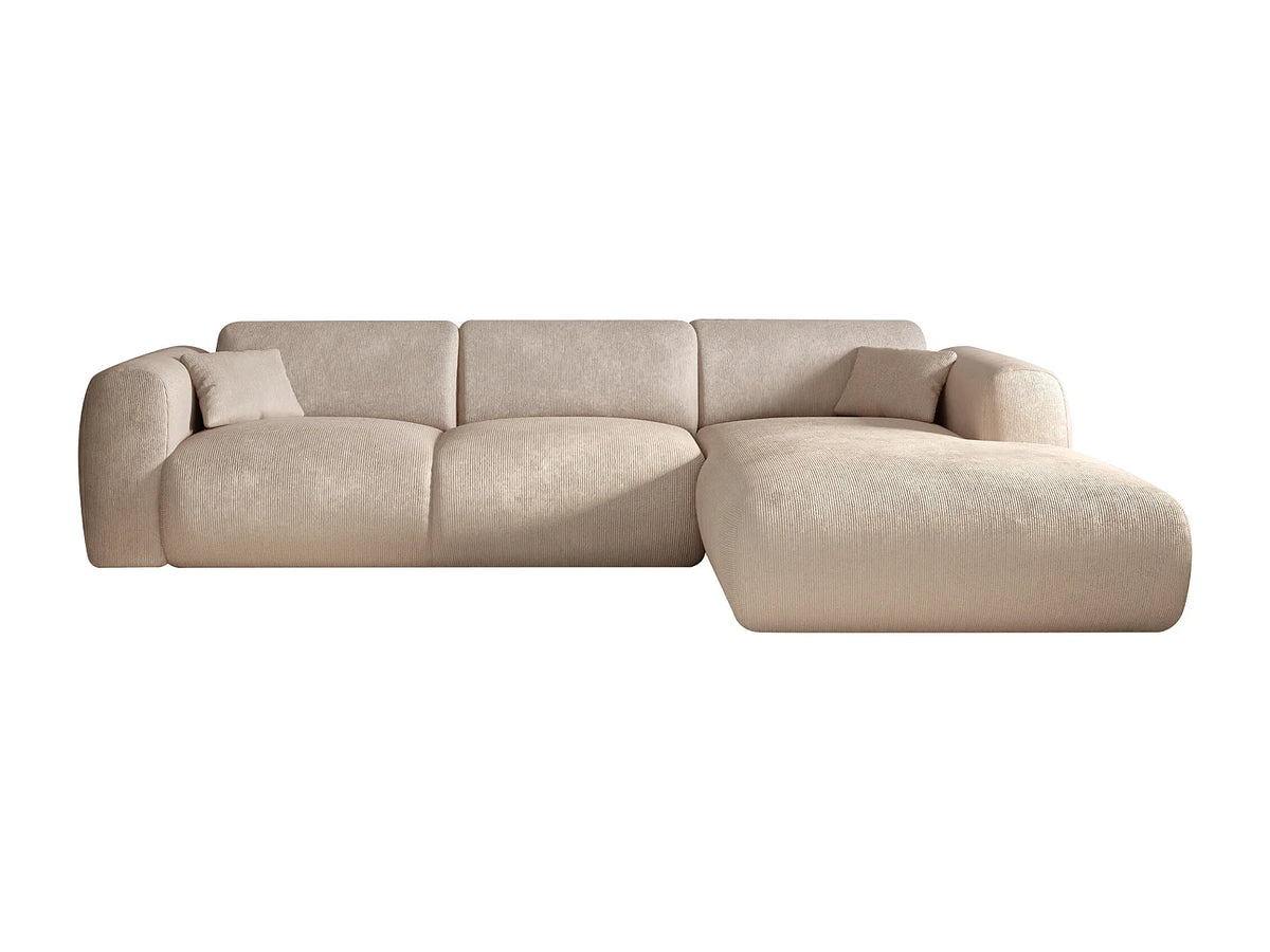 Grand canapé d'angle Japandi droit 5 places en velours côtelé fines côtes beige 280 cm - Pogni
