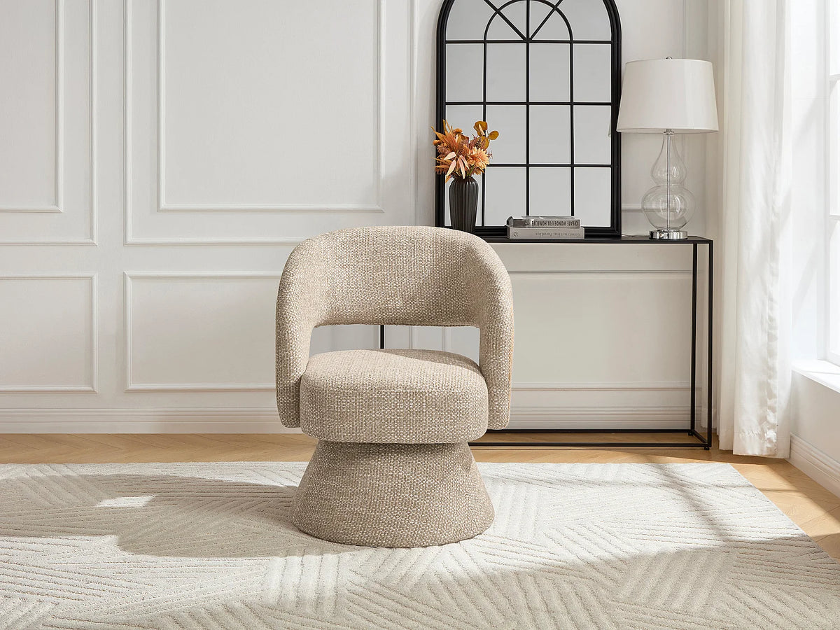 Fauteuil Japandi pivotant en tissu texturé beige - Narolia