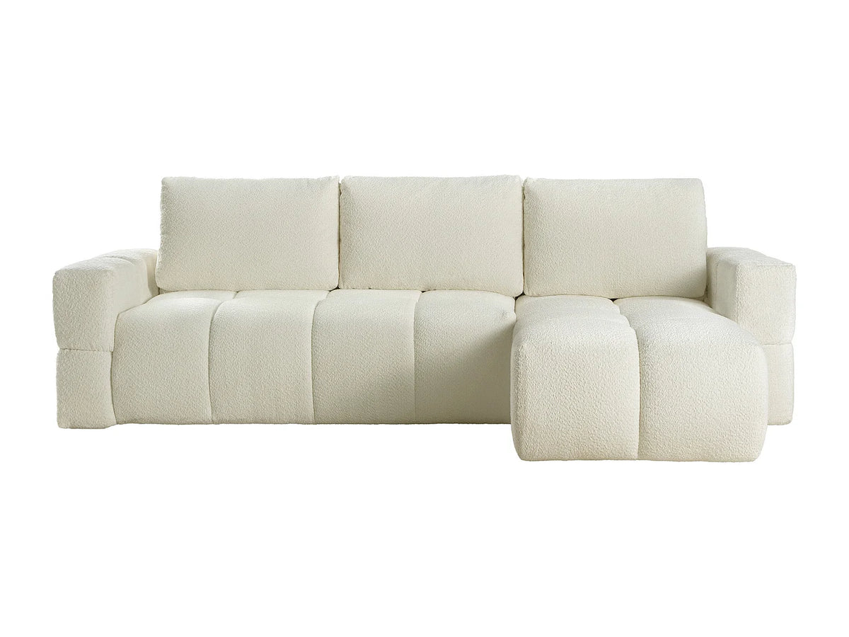 Canapé d'angle Japandi réversible convertible 5 places en bouclette beige 301 cm - Issoro