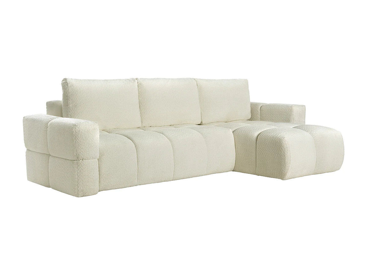 Canapé d'angle Japandi réversible convertible 5 places en bouclette beige 301 cm - Issoro