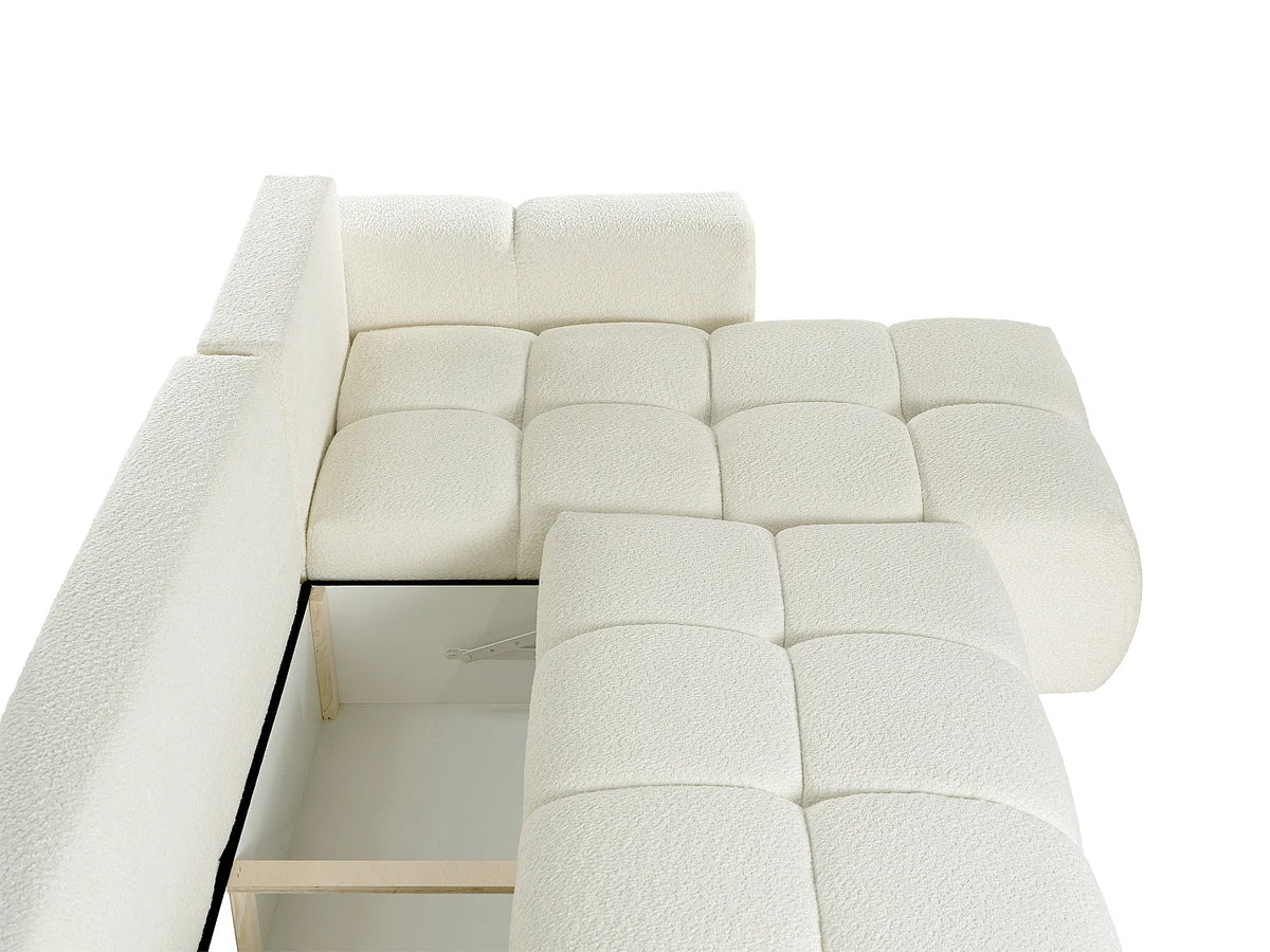Canapé d'angle Japandi réversible convertible 5 places en bouclette beige 301 cm - Issoro