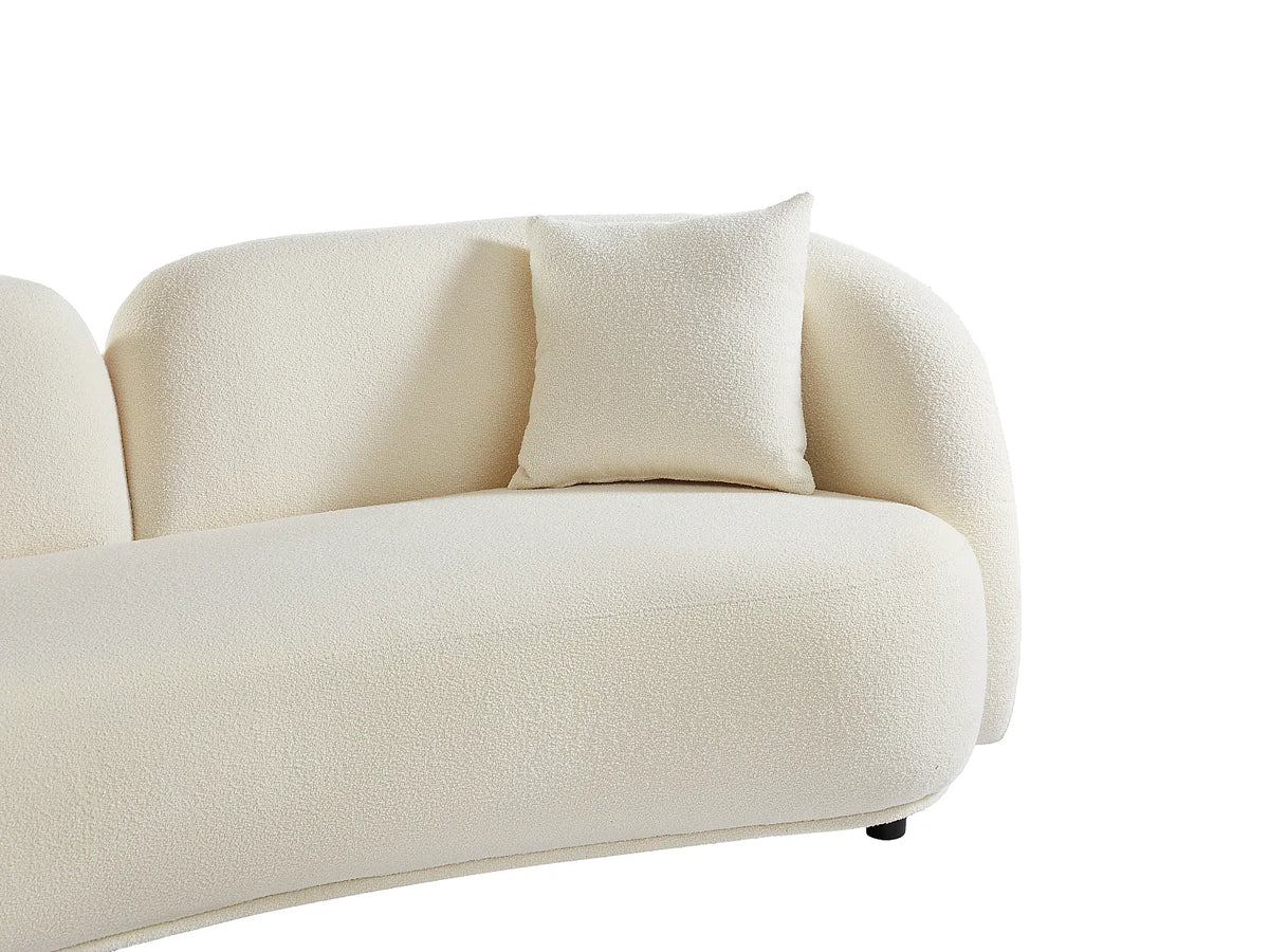 Canapé Japandi 3 places en bouclette blanche 226 cm - Linoria