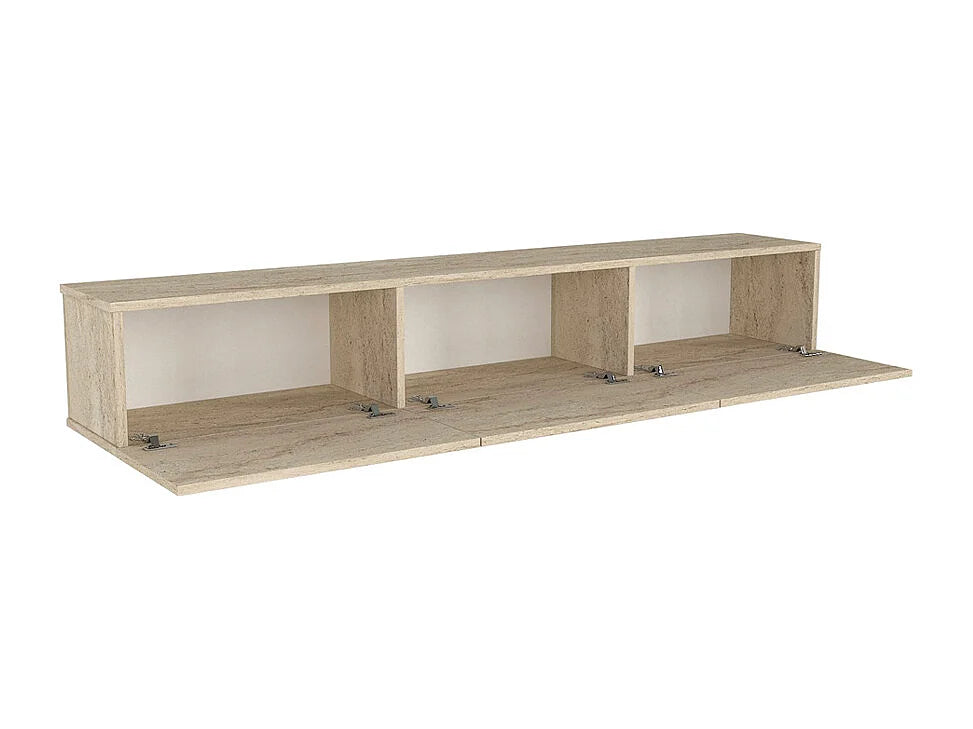 Meuble TV Japandi suspendu 3 portes effet travertin 180 x 29,5 cm - Vikila