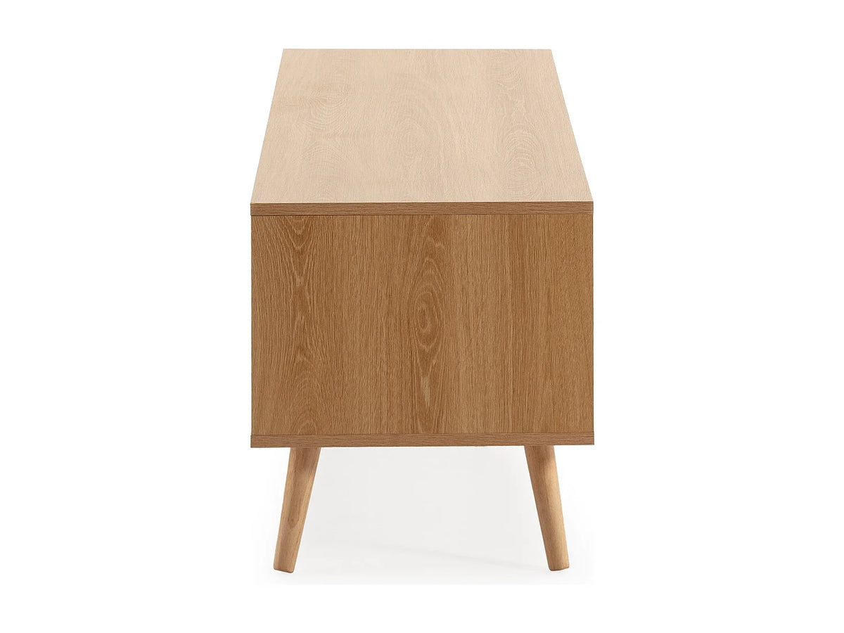 Meuble TV Japandi 4 portes push to open en mélamine effet chêne 160 x 45 cm - Telmo