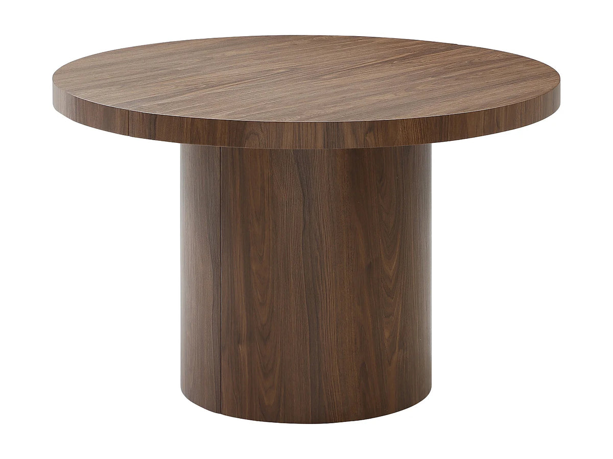 Table à manger ronde Japandi extensible 4 à 12 personnes en MDF naturel foncé Ø 120 cm - Sidrina